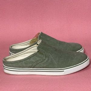 L.L. Bean Womens Green Canvas Slip On Casual Mule Comfort Shoes  CBJ4 - Size 8
